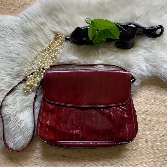 Cranberry Red Eel Leather Clutch/Crossbody - Picture 1 of 8
